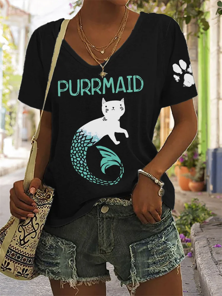 Lovely Cat Purrmaid Funny Puns T Shirt