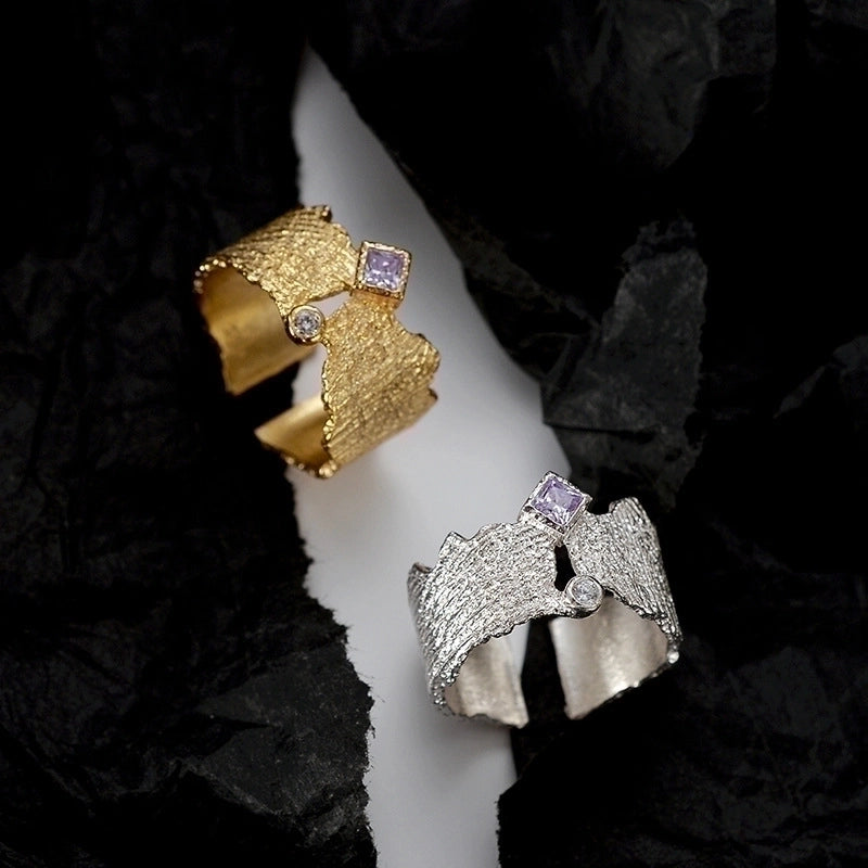 925 Sterling Silver Zircon Geometric Open Ring