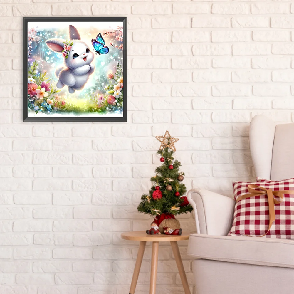 Full Round Diamond Painting 30*30cm - Rabbit And Butterfly