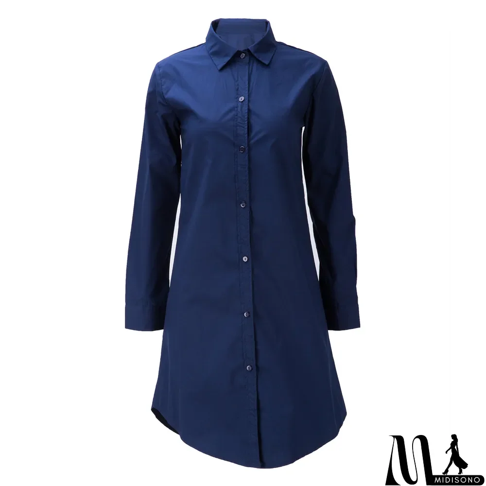 MidiSono - Plus Size Solid Long Sleeve Long Style Shirt Tops