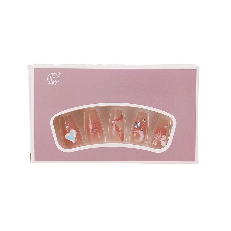 Wear Nail Beauty Nail Piece TikTok Hot Blush Gradient Butterfly Nail Sticker Finished Detachable Fake Nail
