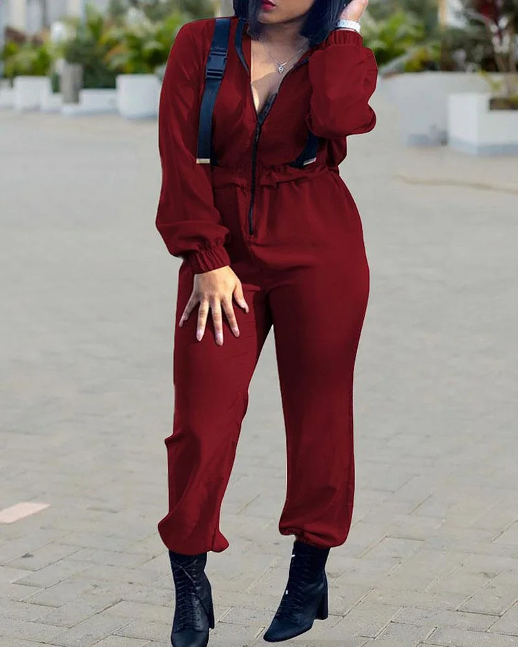 Urban Casual Fashion Zipper Jumpsuit