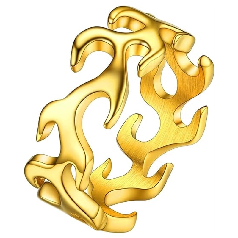 Hip-Hop Punk Flame Solid Color 316L Stainless Steel Cutting Gold Plated Silver Plated Men’s Rings