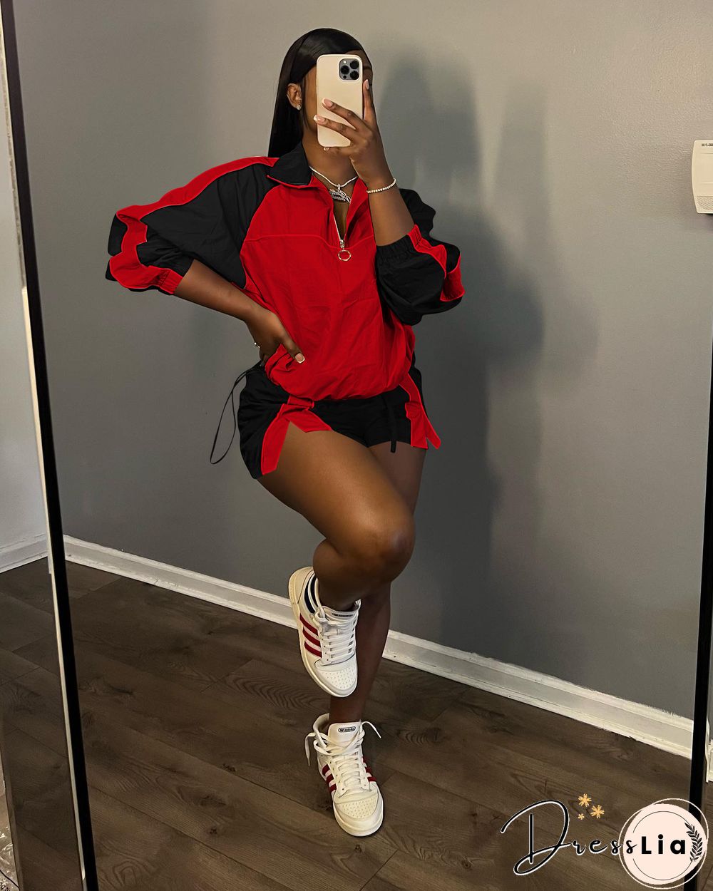 Color Patchwork Sportswear Two Piece Shorts Set