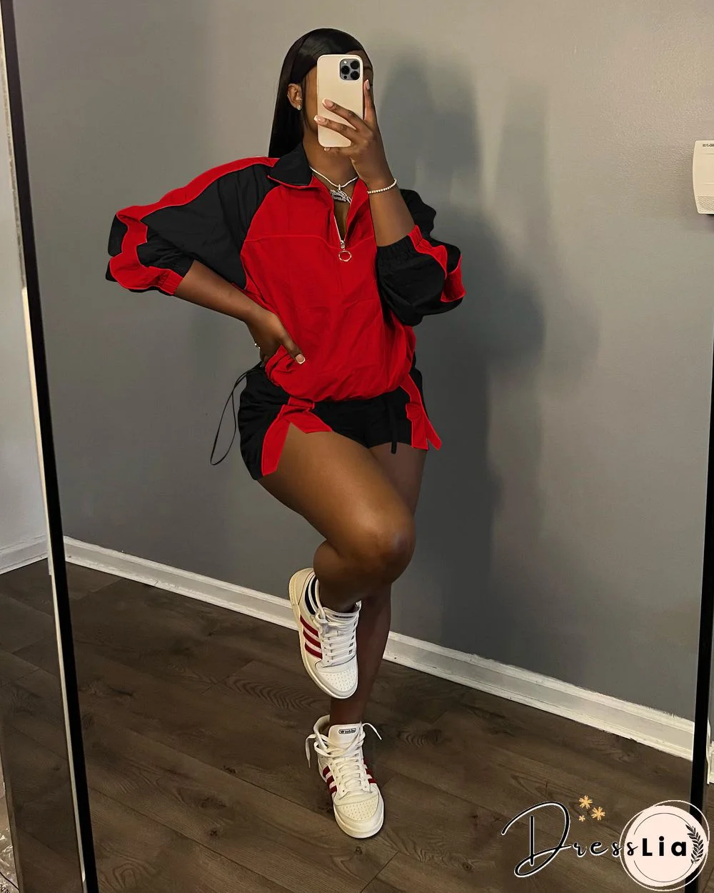 Color Patchwork Sportswear Two Piece Shorts Set