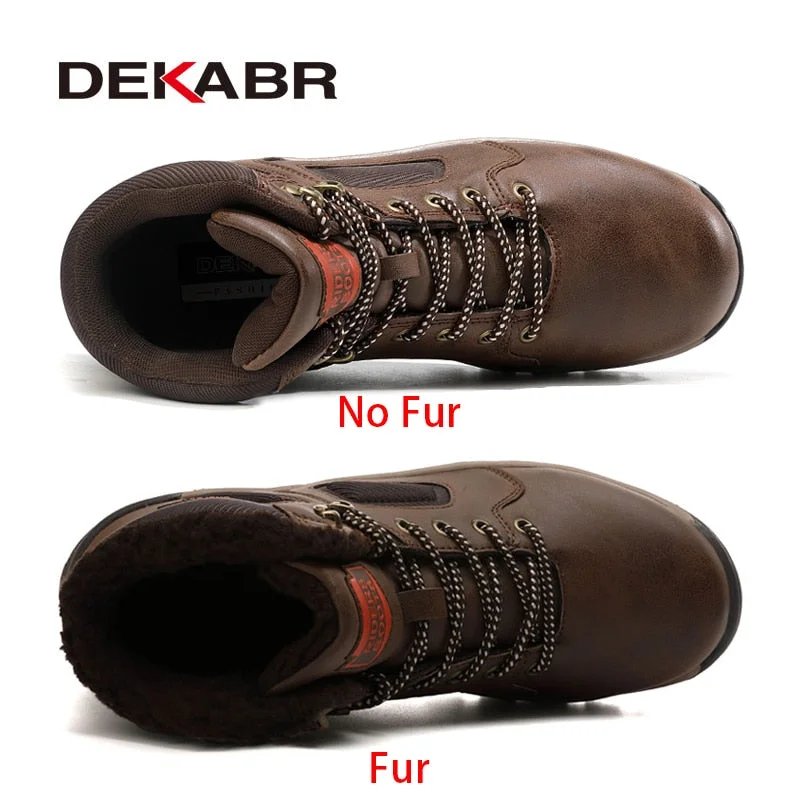 DEKABR Split Leather Men Waterproof Warm Boots Men Casual Shoes Fashion Ankle Boots For Men High Top Outdoor Winter Men Boots