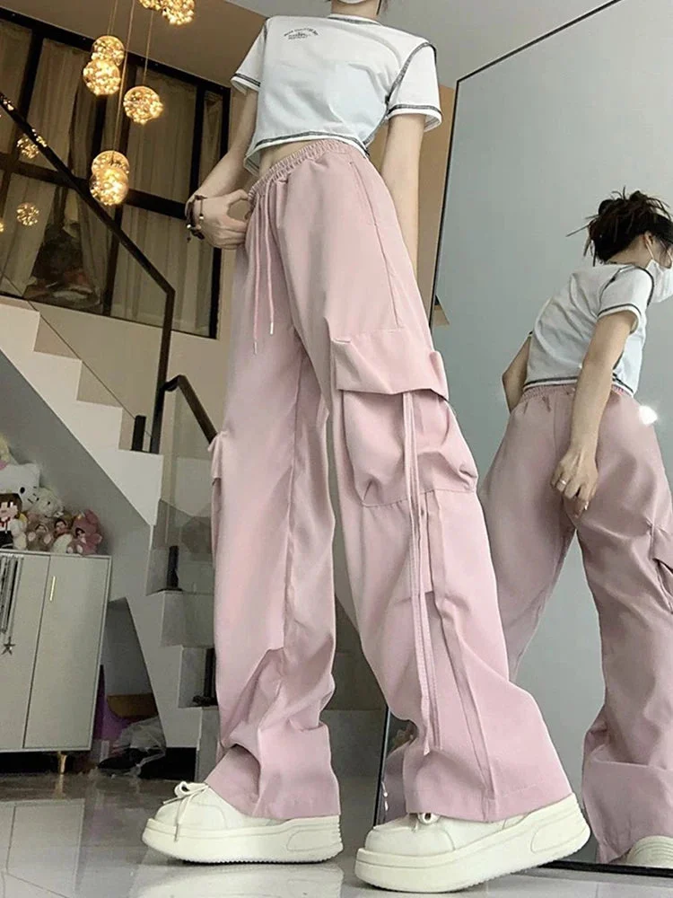 Oocharger Causal Baggy Cargo Pants High Waist Y2K Big Pockets Streetwear Student Trousers Loose Fall Korean Solid Female Pants