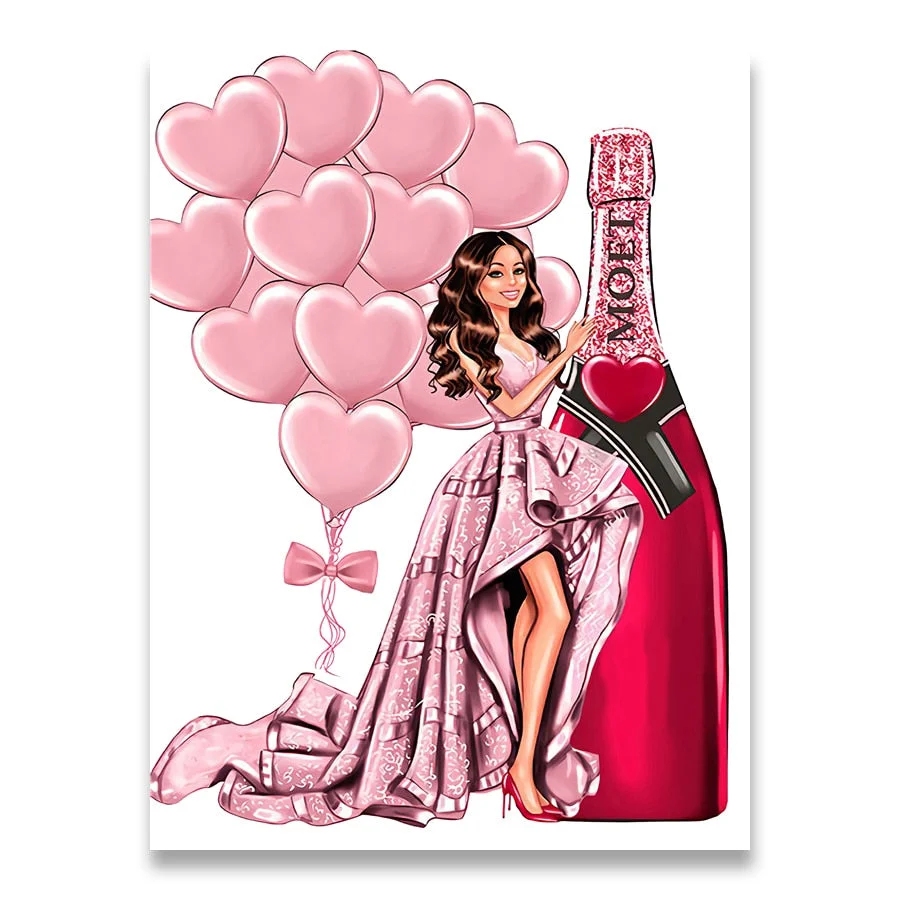 Fashion Girl Bag Balloon Champagne Salon Wall Art Print Canvas Painting Nordic Posters And Prints Wall Pictures For Living Room
