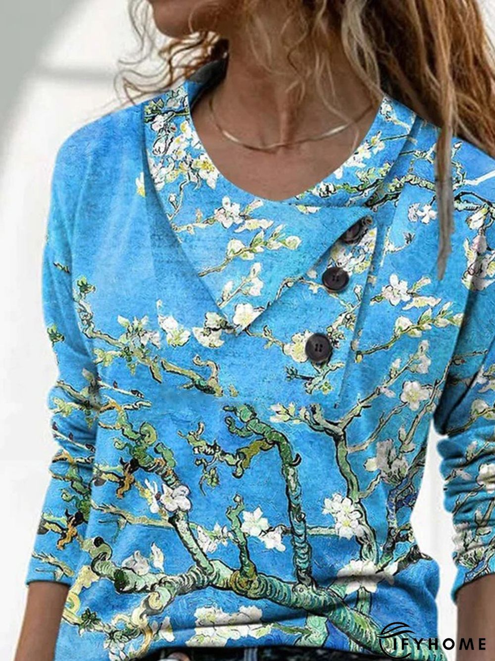 Best Selling Womens Casual Floral Lightweight Long Sleeve Crewneck H-Line Regular Size Top | IFYHOME