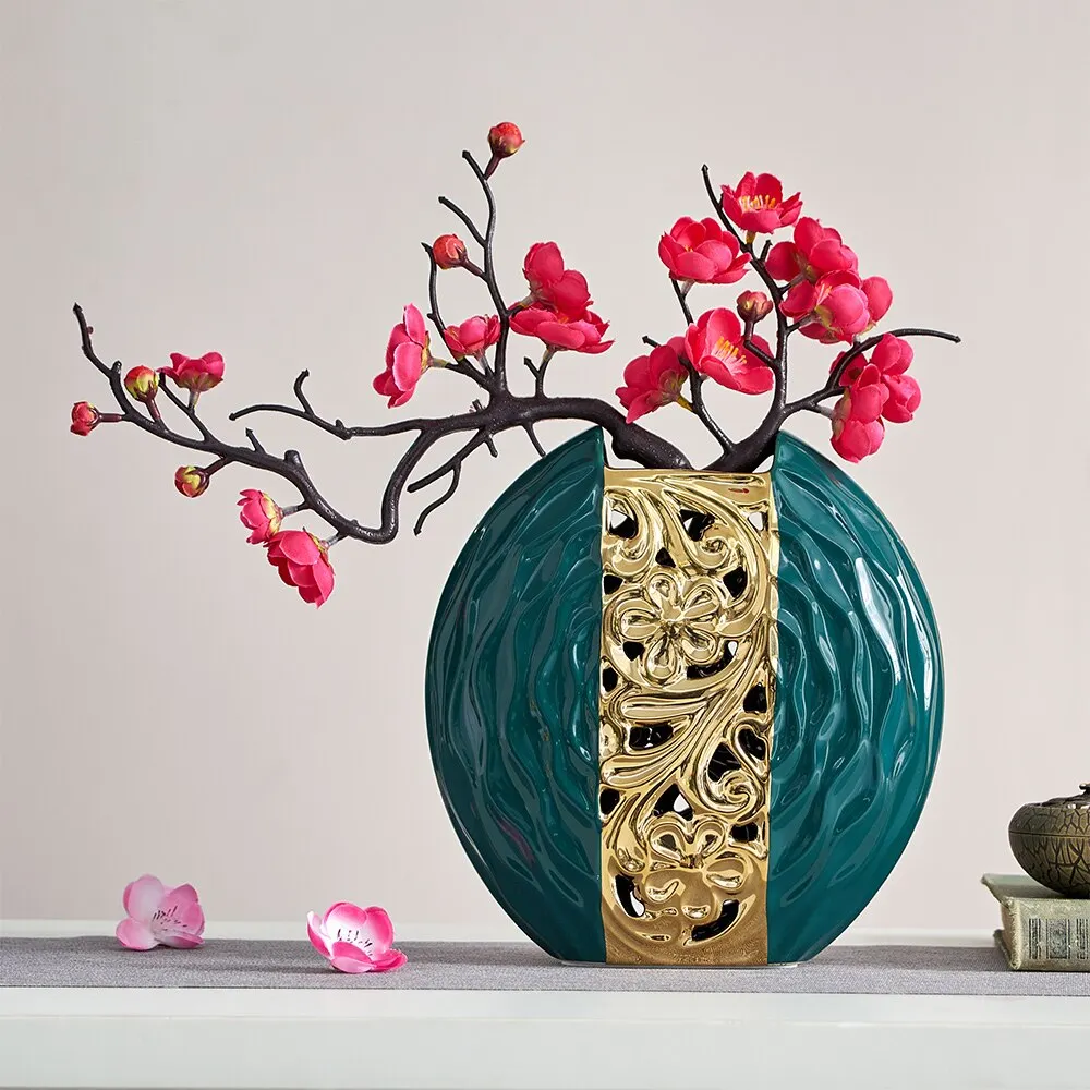 Chinese Style Ceramic Vase Green White Round Vase Living Room Decoration Vase Modern Home Decoration Desk Vase Gift white vases