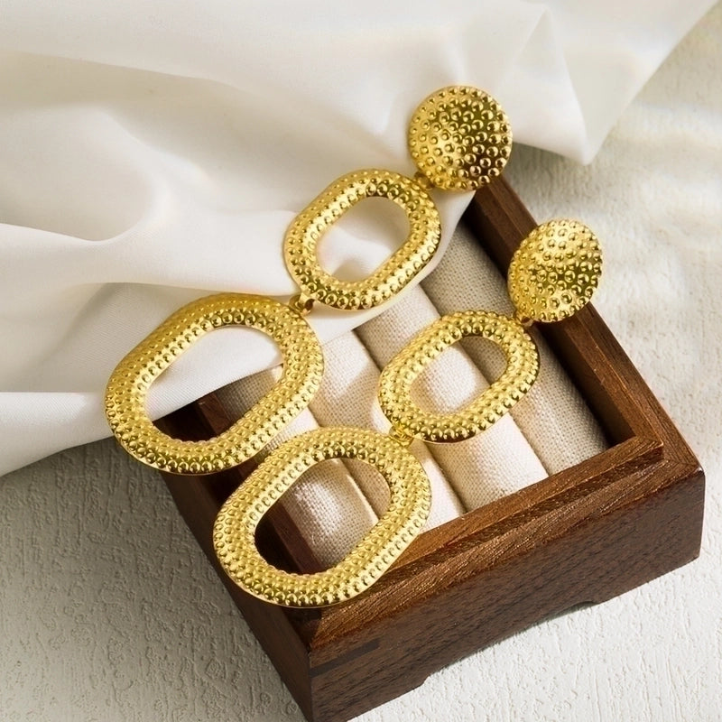 1 Pair Vintage Style Minimalist Artistic Square Oval Flower Irregular Stainless Steel Gold Plated Drop Earrings