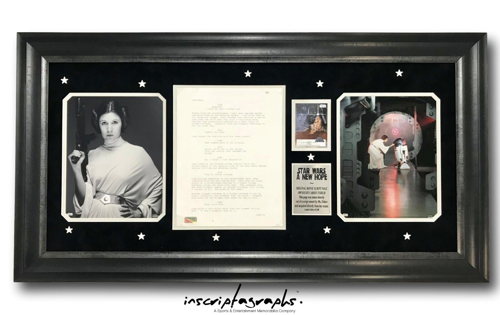 Carrie Fisher Owned Star Wars New Hope Script Page Framed Estate COA Photo Poster painting #D100