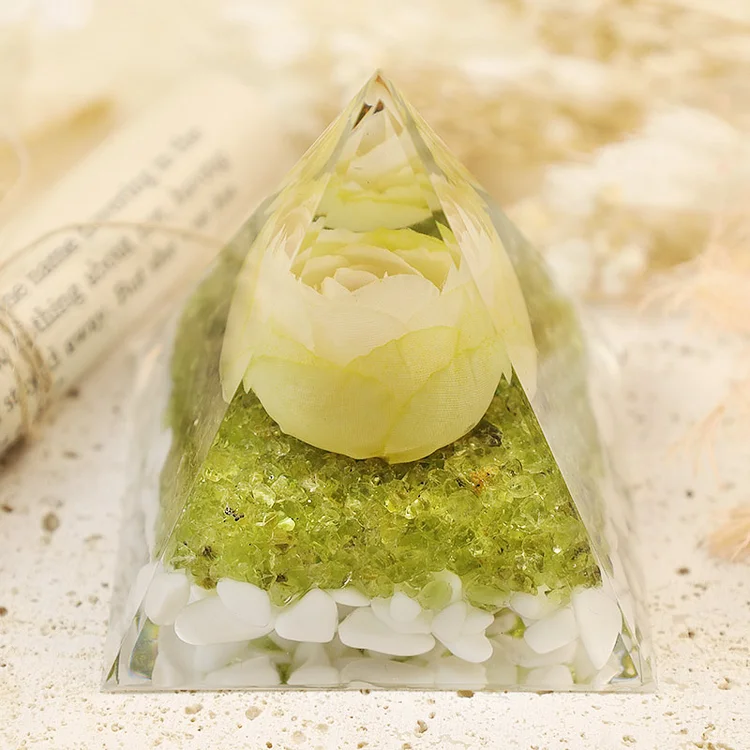 Eyes of Texas - Yellow Rose With Peridot Orgone Pyramid