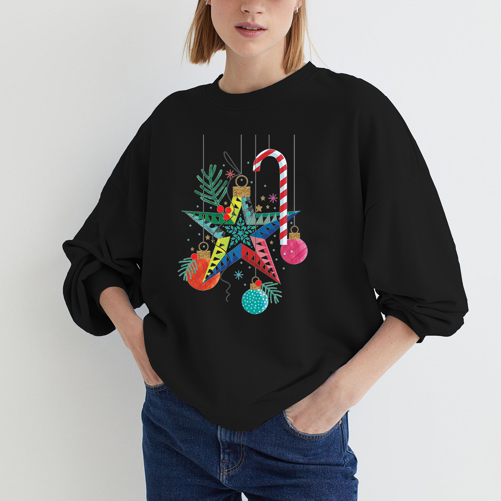 A floral print round neck hoodie for Christmas