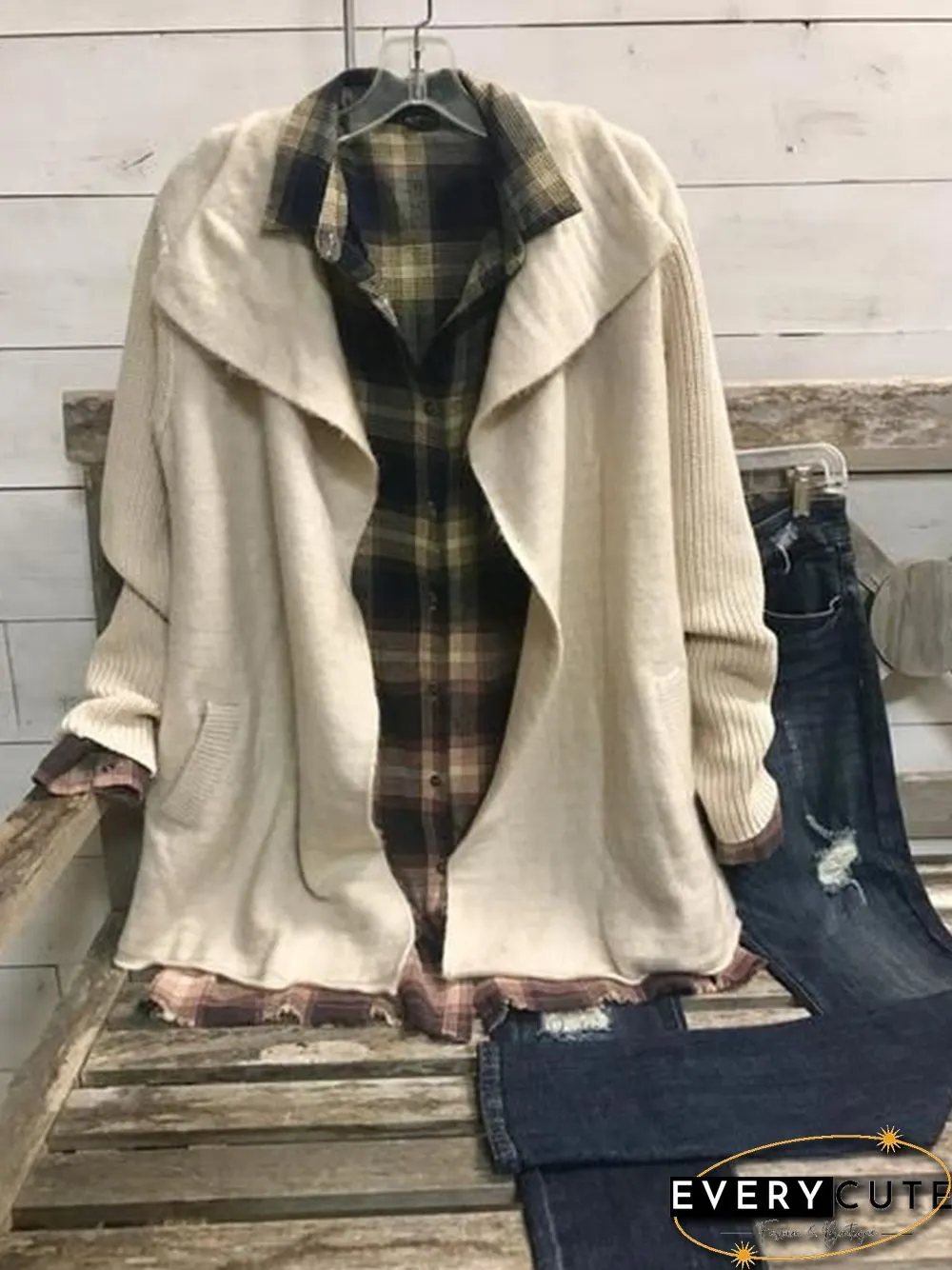 Women Vintage Plain Autumn Polyester Pockets Sports Statement Long sleeve Shawl collar