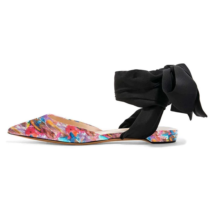 Floral Patent Leather Slingback Sandals - Flat Strappy Shoes Vdcoo