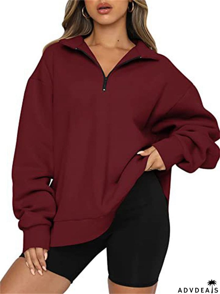 Women's Comfy Casual Half Zip Long Sleeved Sweatshirt