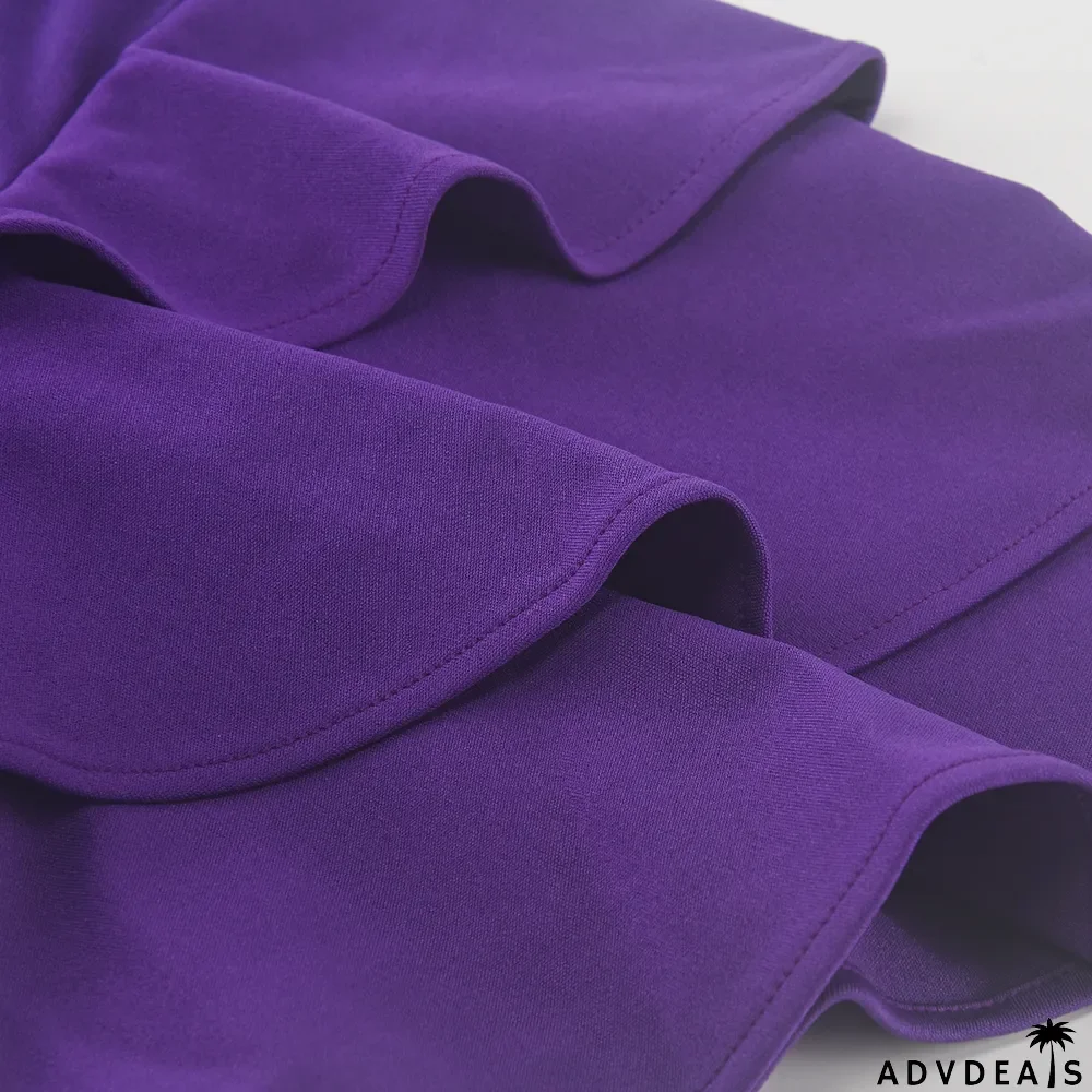 Summer Women Round Neck Ruffle Short Sleeve Pressed Pleated Dress