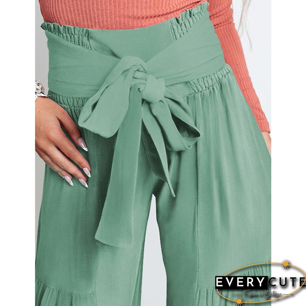 Green Smocked High Waist Palazzo Pants with Tie