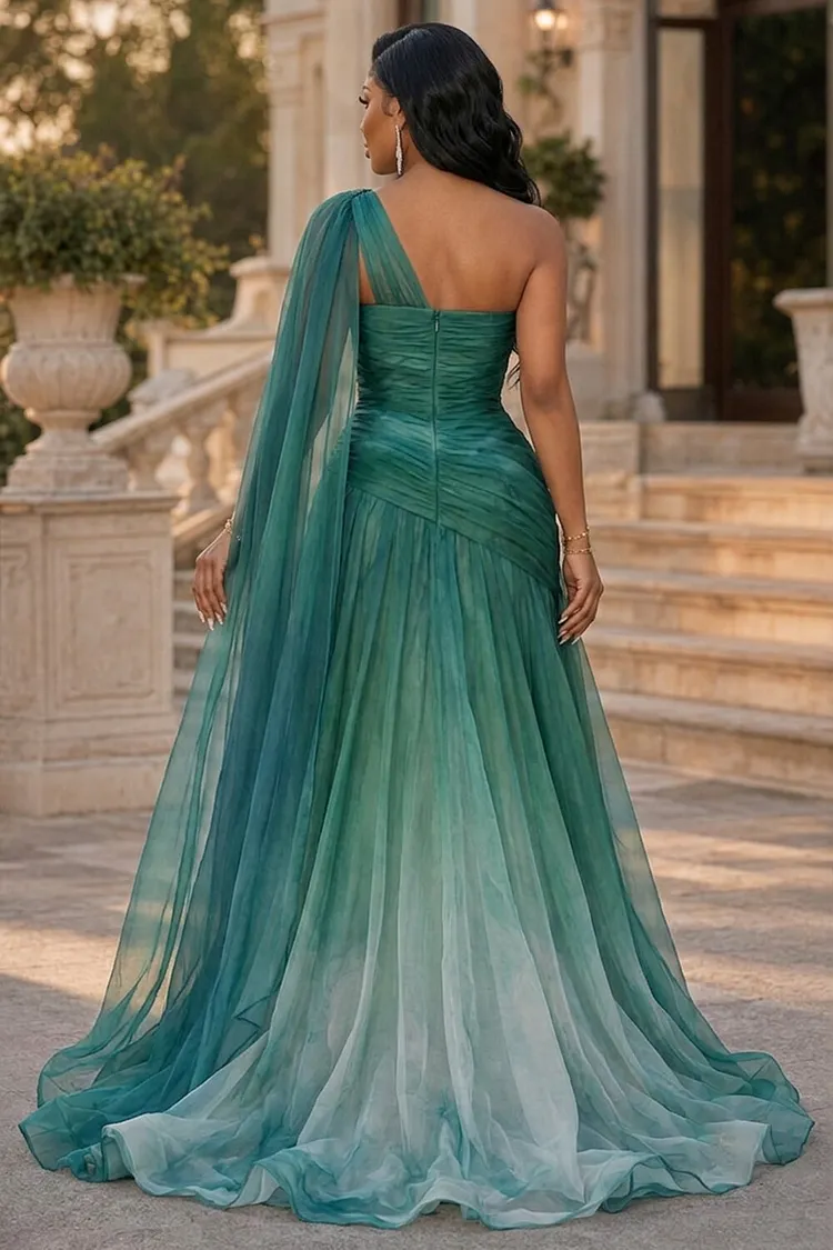 emerald green ombre dress Loragal Oblique Collar Long Streamer Ruched Maxi Dresses Super stretchy knit glitter ZAPAKA Women Sage Green Sizes:1x bags Quinceanera