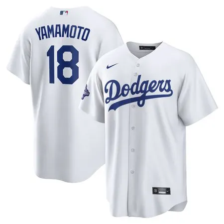 Men's Los Angeles Dodgers #18 Yoshinobu Yamamoto  White 2025 World Series Champions Home Replica Jersey