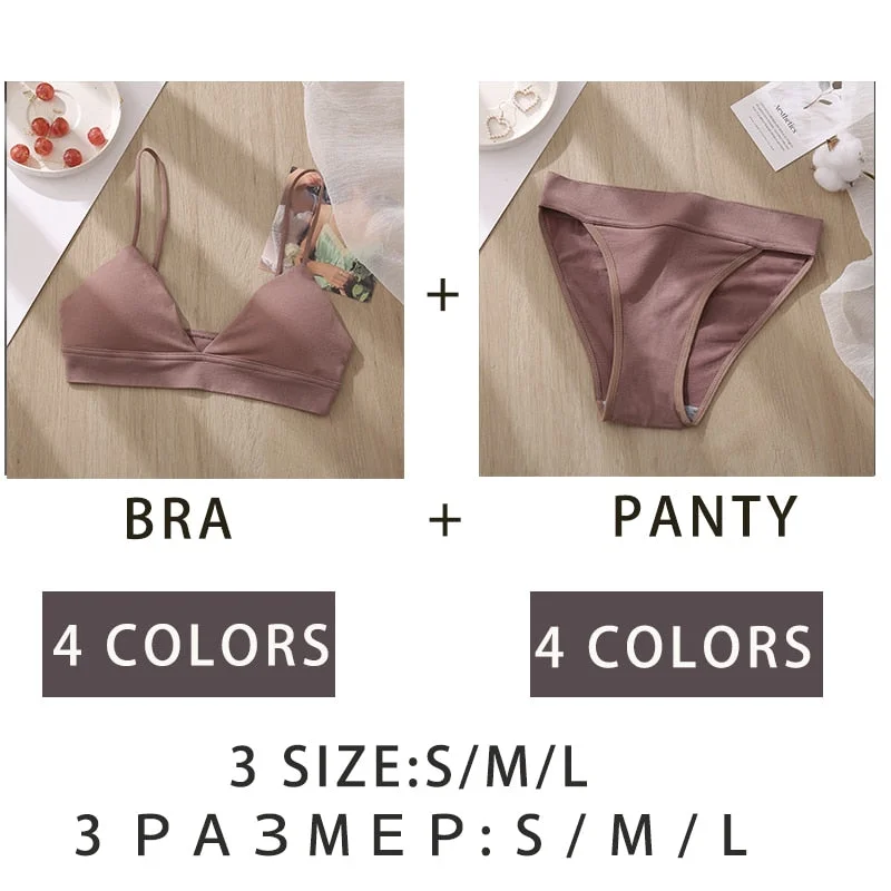 Sexy V-Neck Women Bra Set Seamless Intimates Lingerie Wireless Bra And Panty Matching Set Brassiere Set Tank Crop Top Underwear