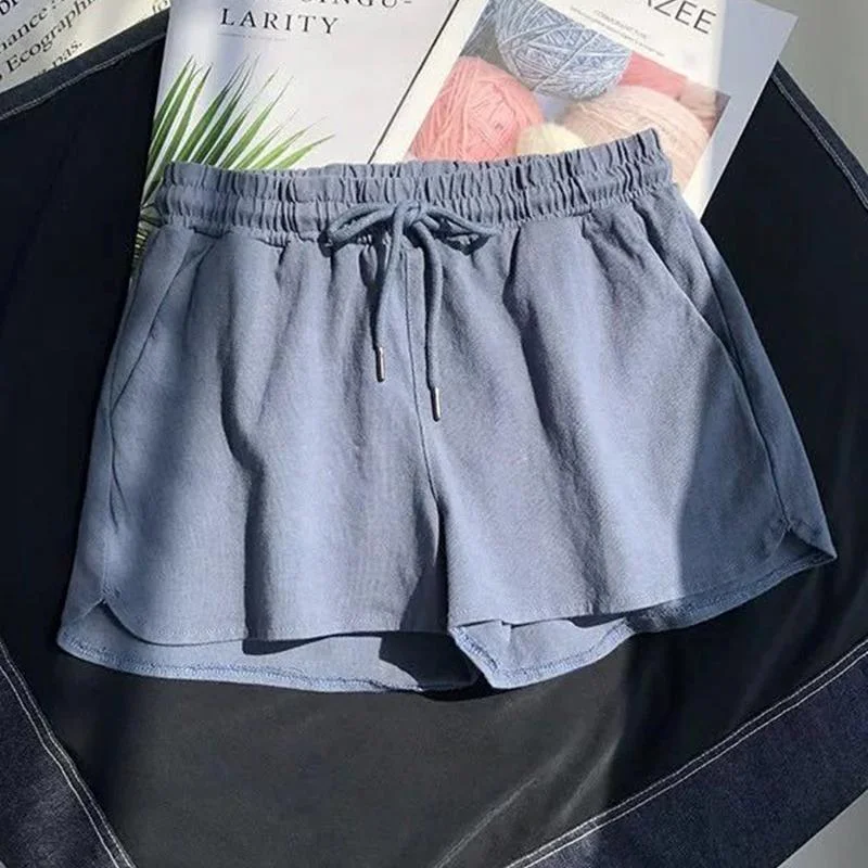Women's pants Summer Casual Solid Drawstring shorts high waist sports suit with shorts Soft Cool female short plus size