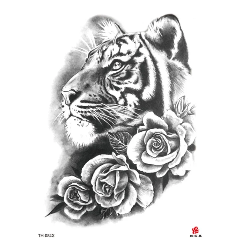 Waterproof Temporary Tattoo Sticker Lion King Clock Tiger Pattern Fake Tatto Black Body Art for Women Men Tattoo Sticker