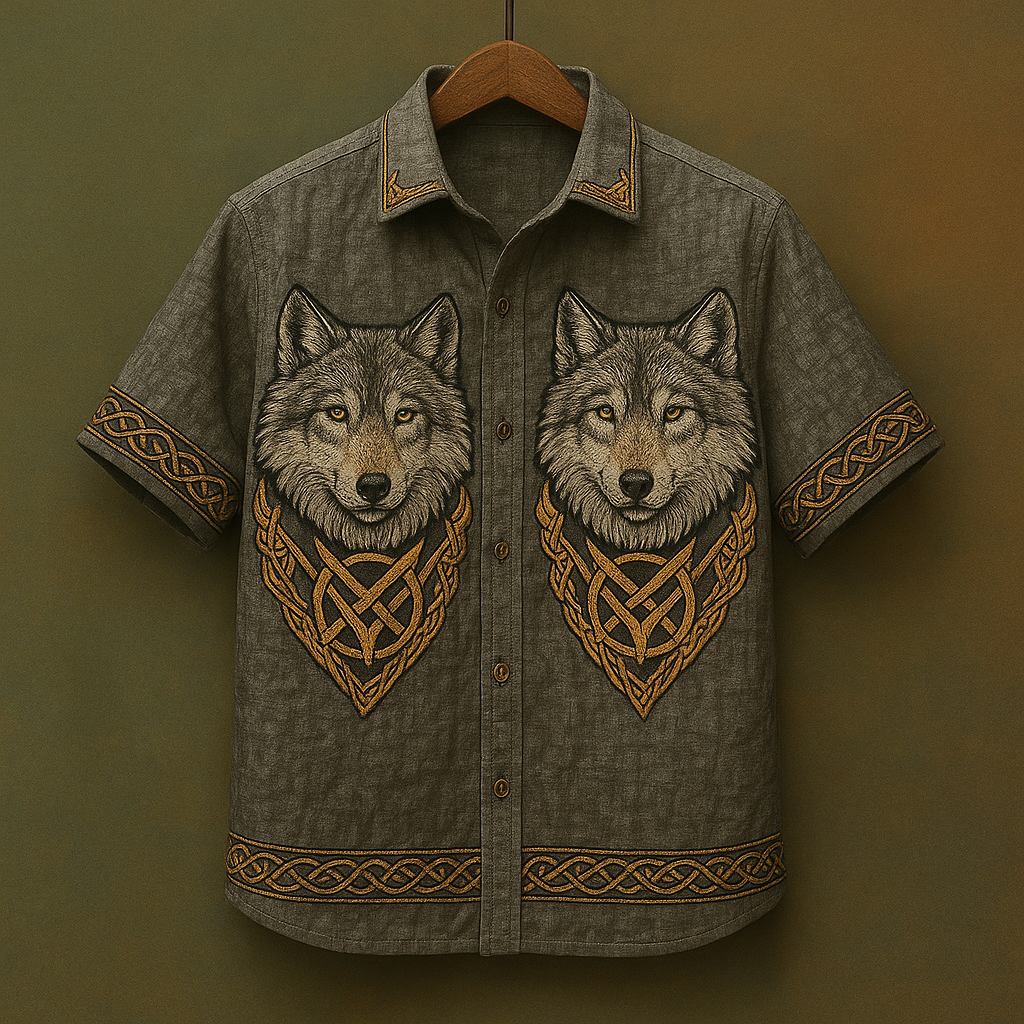 Viking Fenrir Wolf Classical Art Men's Hawaiin Linen Shirt / Rvogue / Rvogue
