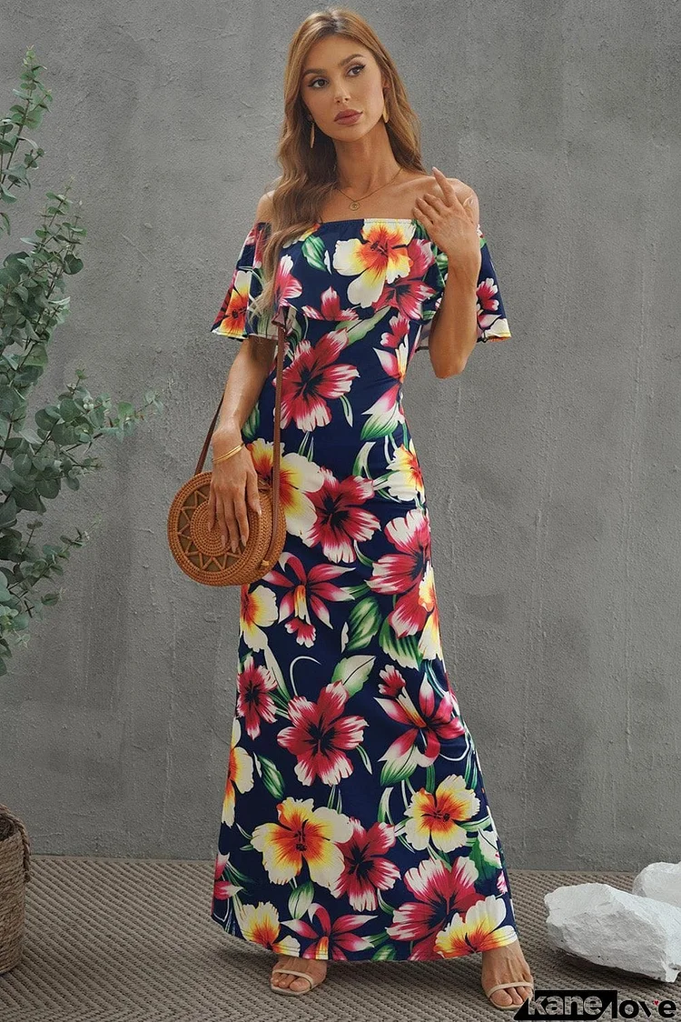 Floral Layered Off-Shoulder Maxi Dress