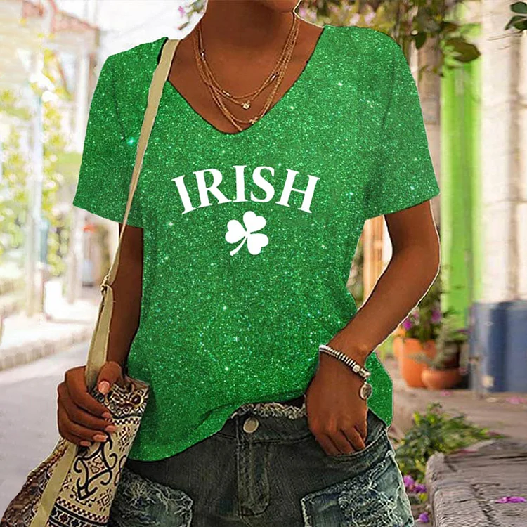 VChics Women's St. Patrick's Day 'IRISH' V-Neck T-Shirt