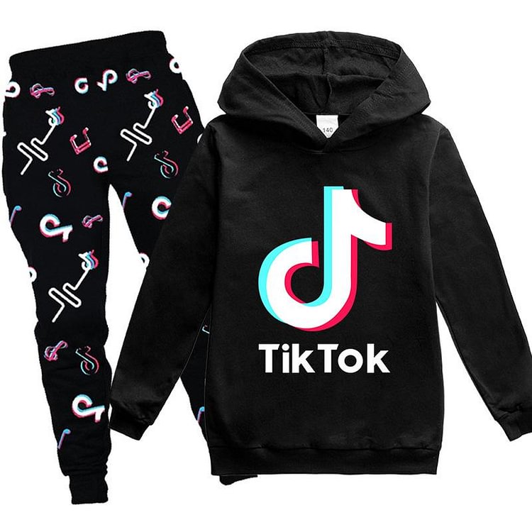 Mayoulove Kids Tik Tok  Letter Print pants and hooded shirt Set-Mayoulove