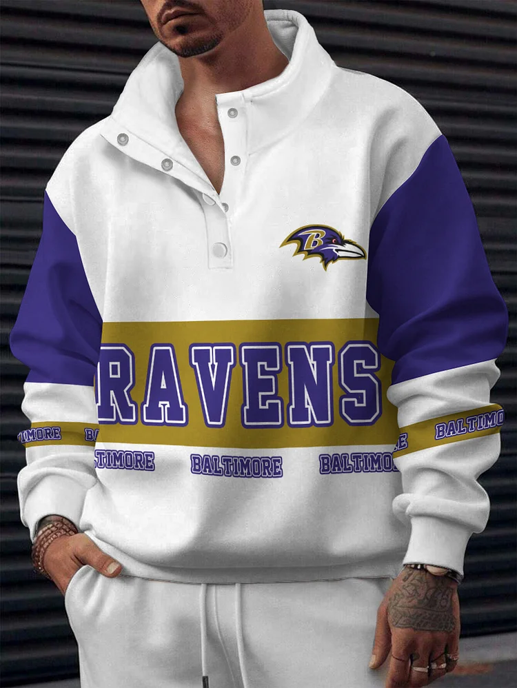 Baltimore Ravens   2025 New Design Casual Snap  Mockneck Pullover Sweatshirt