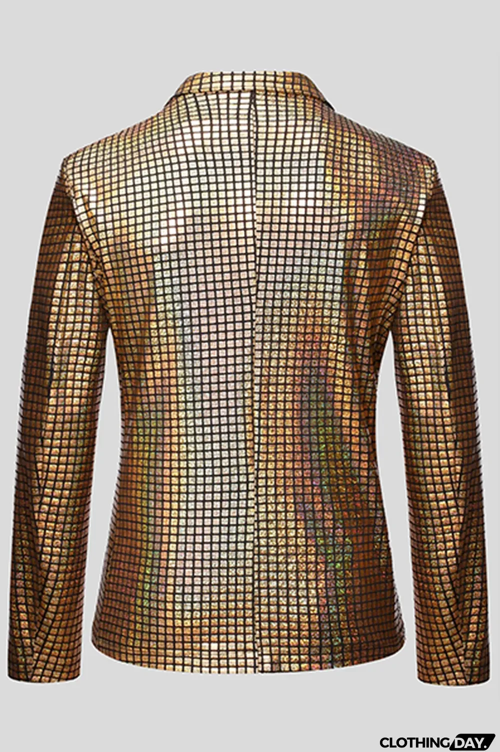 Gold Fashion Street Plaid Bronzing Split Joint Buckle Turn-back Collar Outerwear