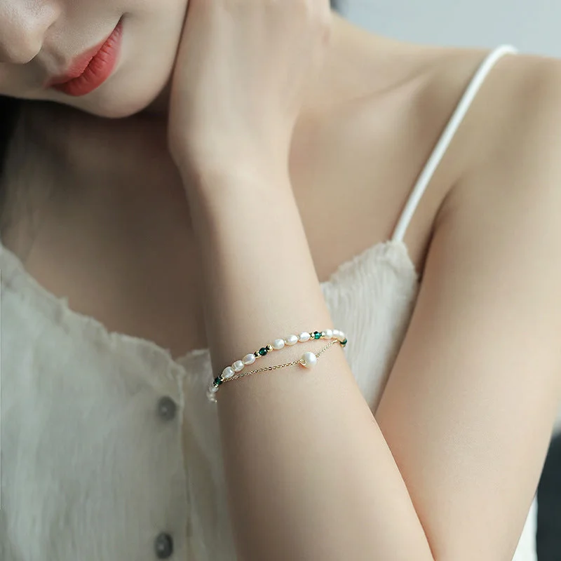 Two layers of natural freshwater pearl Bracelet