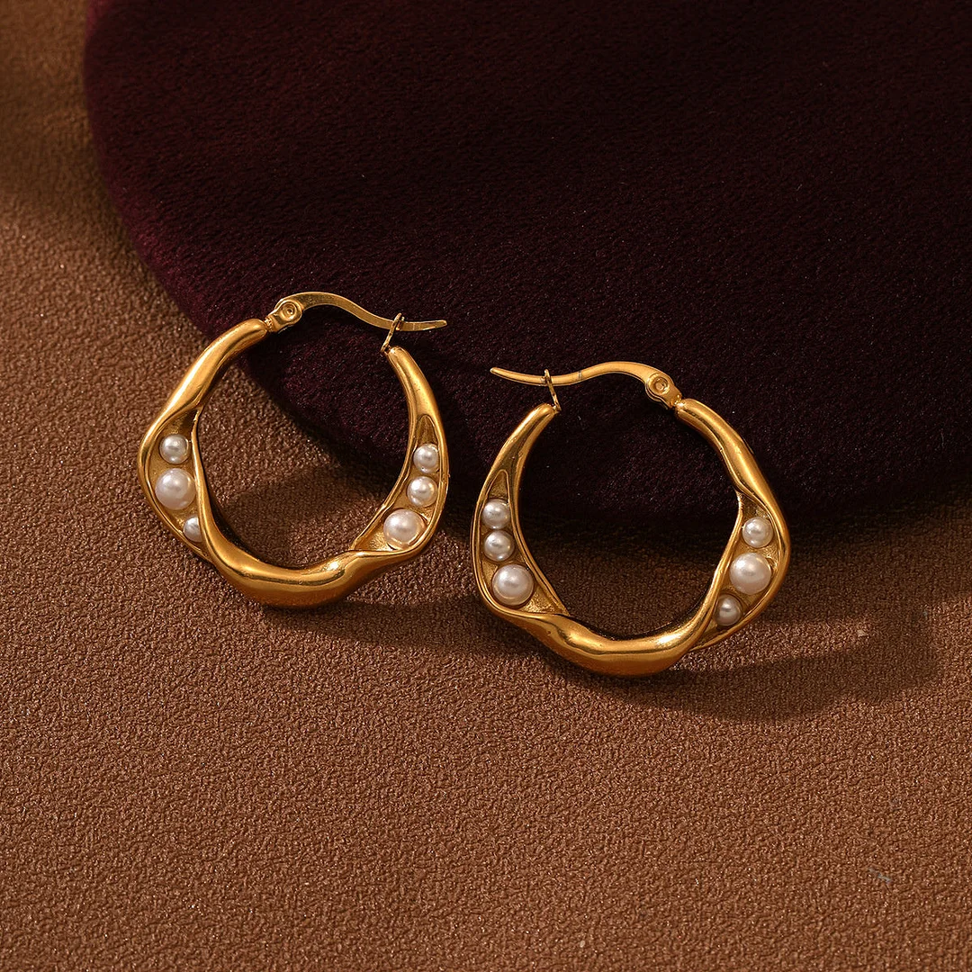 Vintage Pearl Gold Titanium Steel Earrings