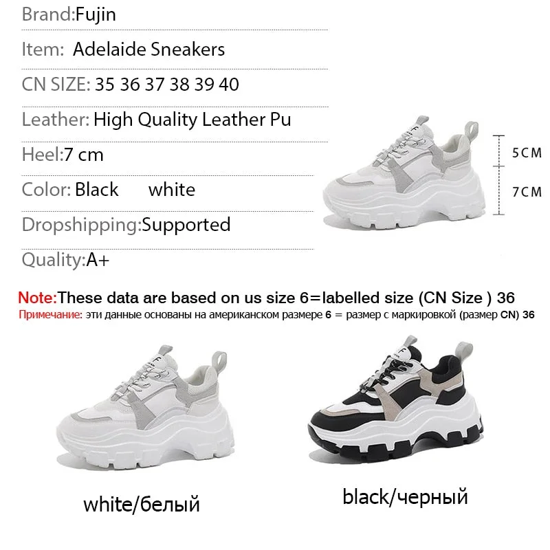 Fujin Sneakers Women Spring  women's sneakers high soled white black Thick summer Chunky Shoes Breathable Leisure Women Shoes