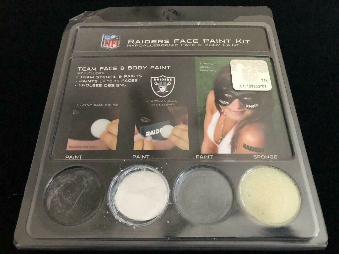 Oakland Las Vegas Raiders Face Paint Kit & Stencils Hypoallergenic Face & Body