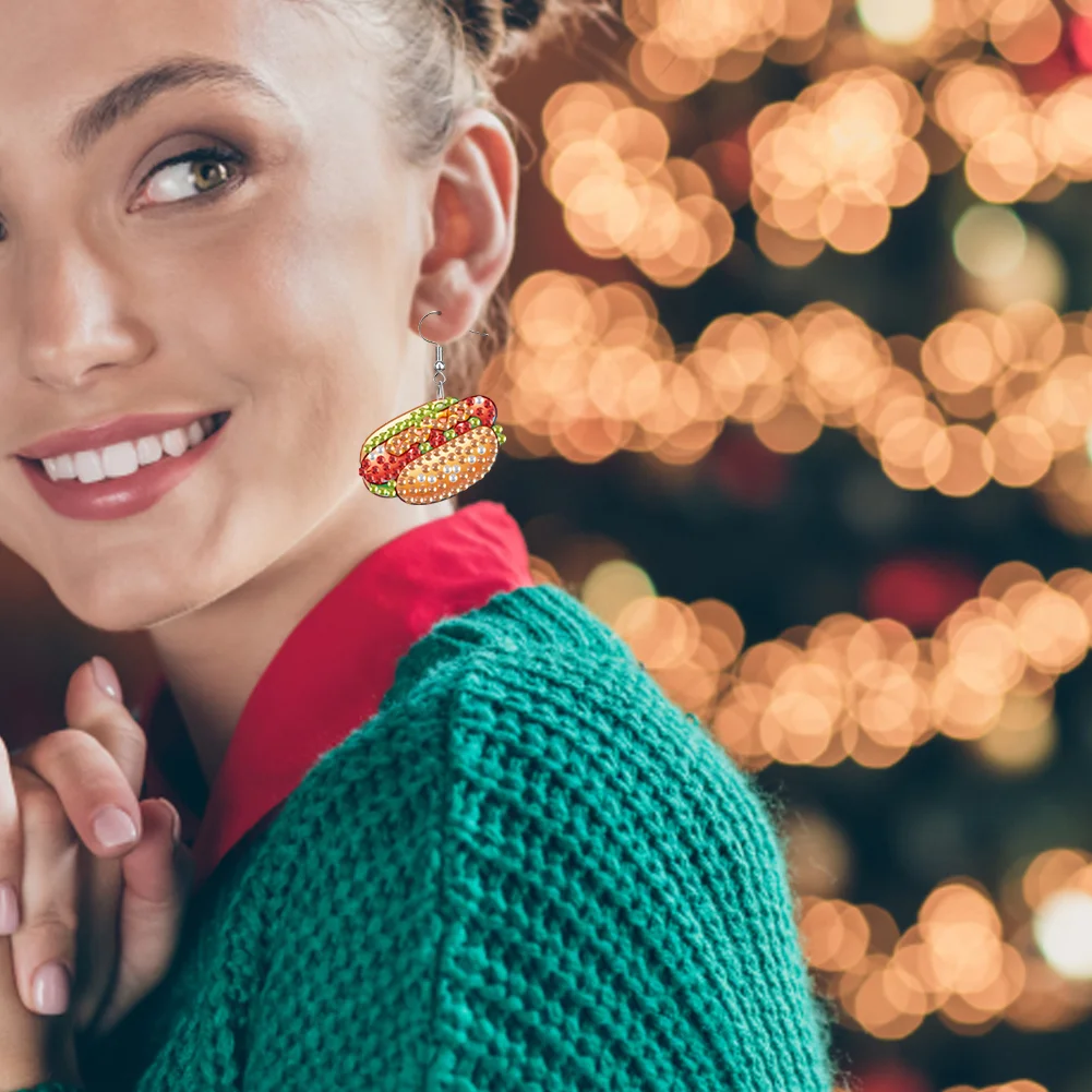 4 Pairs Food Double Sided Diamond Painting Earrings DIY Earrings Making Kit