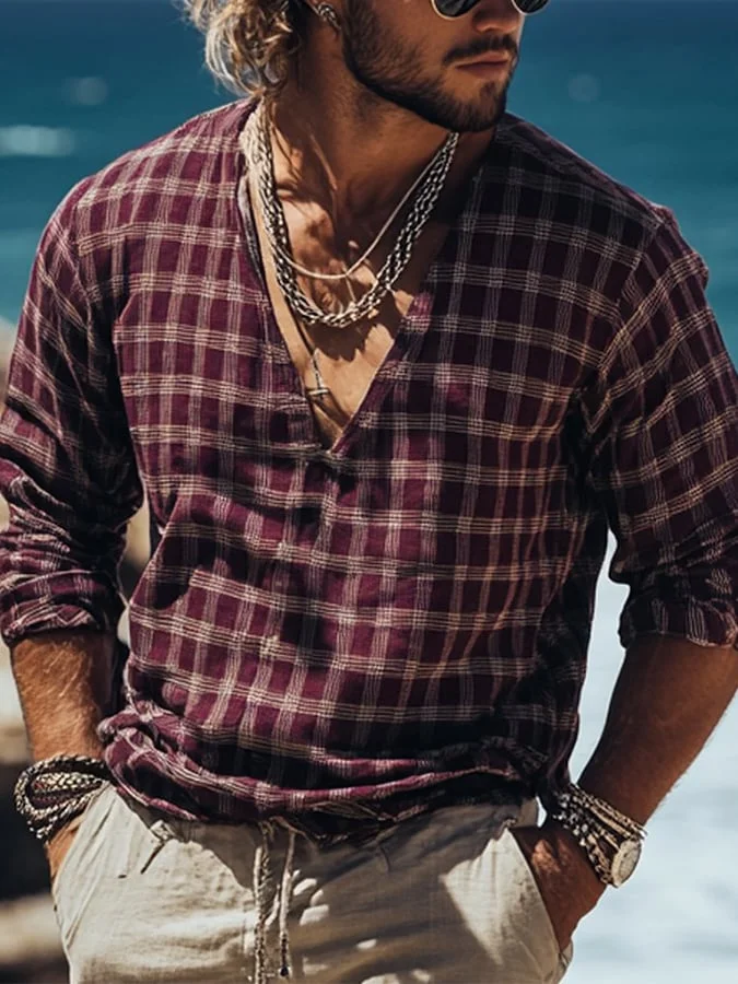 Men's Casual Loose And Comfortable Cotton And Linen Long-Sleeved Shirt 