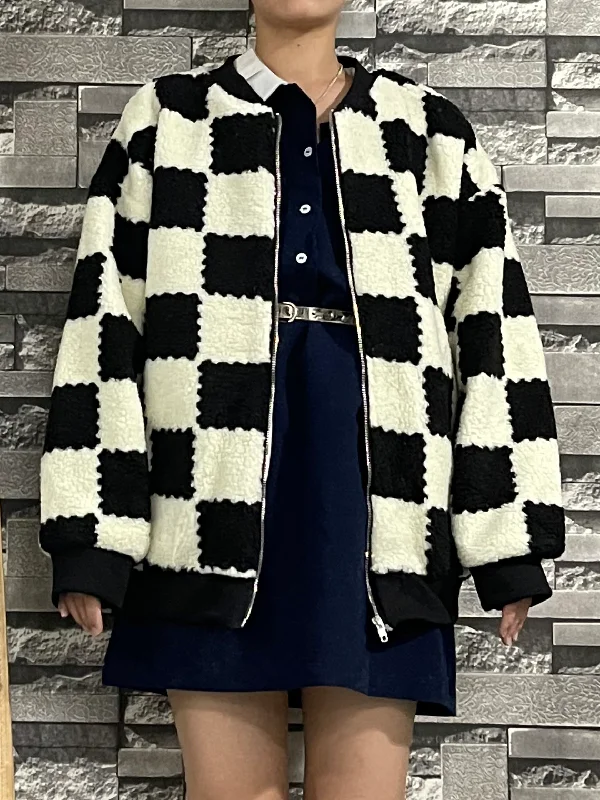 Vintage Loose Checkerboard Grid Outerwear