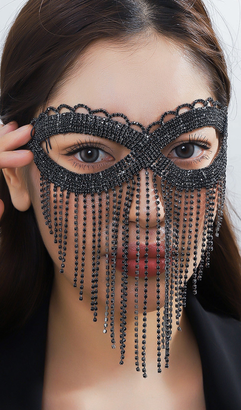 Dascha Black Rhinestone Tassel Mask Miss Lee Label