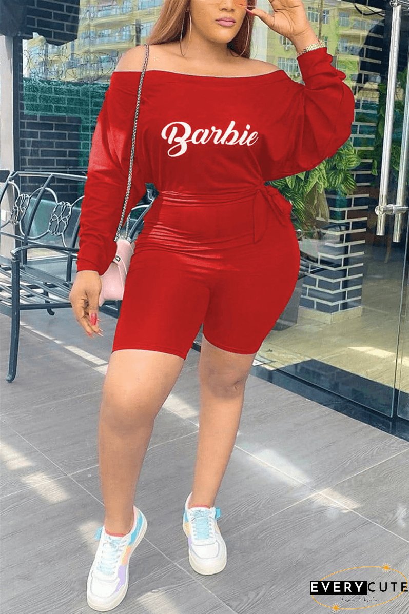 Fashion Casual Bateau Neck Letter Print Romper