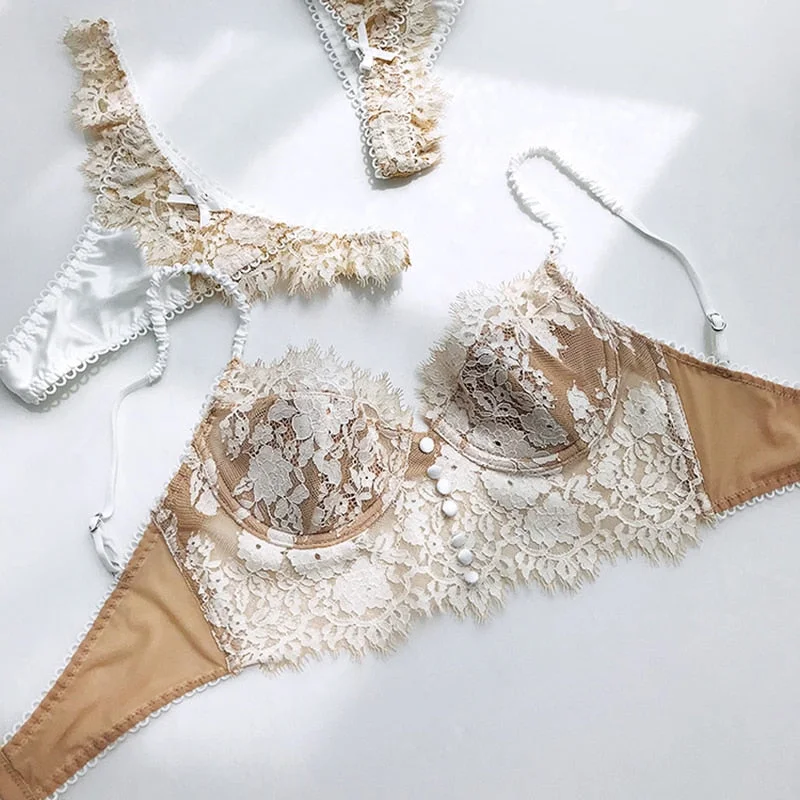 European Style Open Back Bra Sexy Lace Underwear Women's Fashion Push Up Brassiere Plus Size Sexy Eyelash Bra Female Lingerie