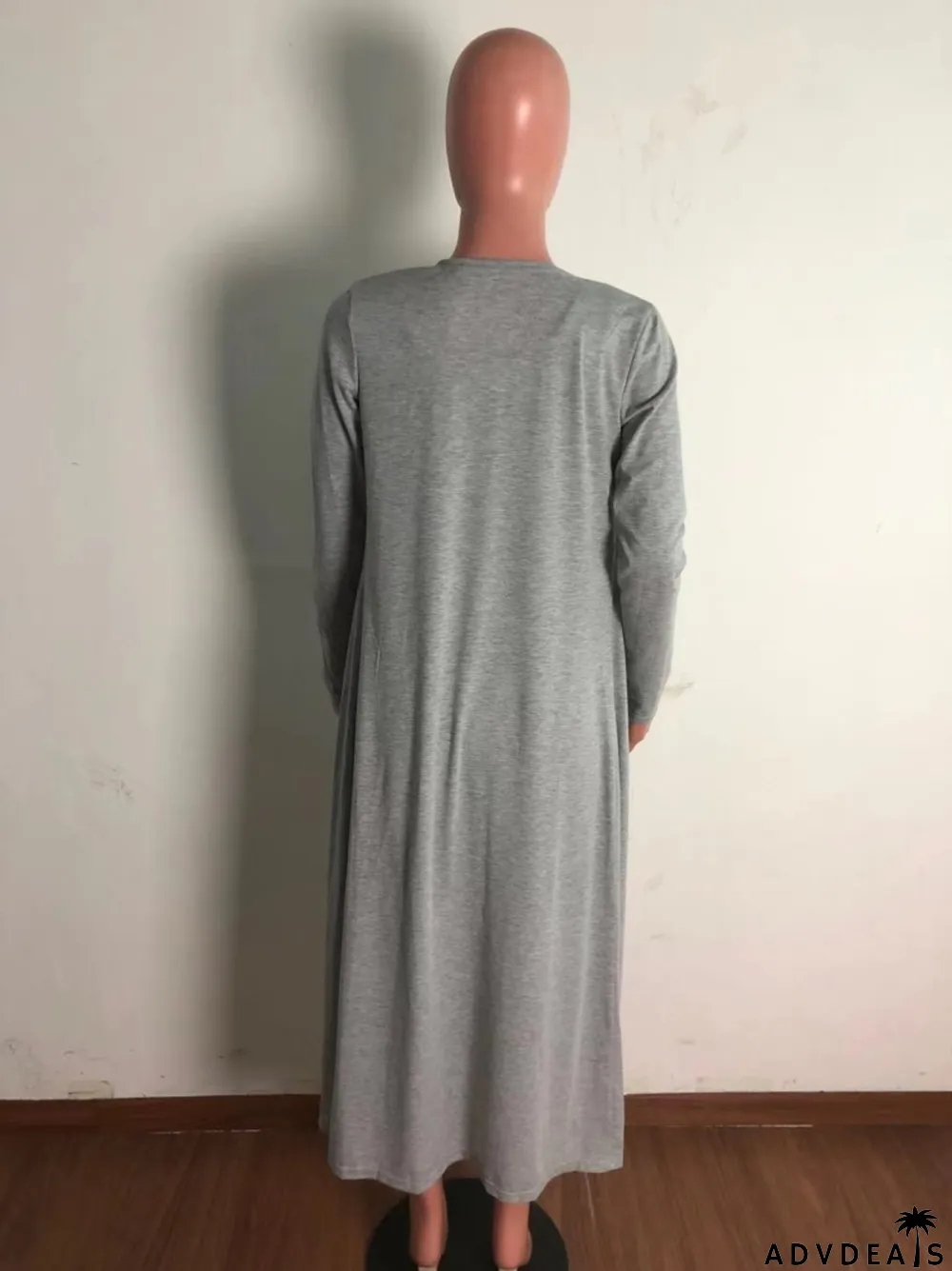 Winter Sexy Grey Round Neck Sleeveless With Belt Dress And Long Coat Two Piece Set