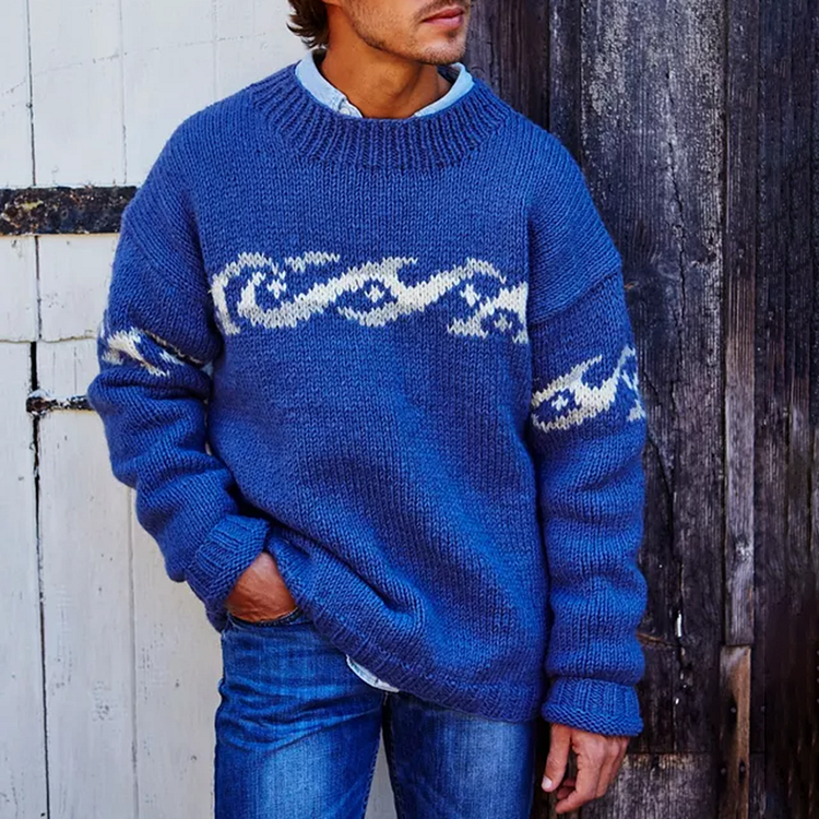 Vintage Mens Surf Jacquard Knit Sweater