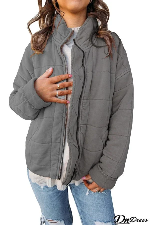 Doing My Best Solid Zipper Pocketed Quilted Cotton Jacket