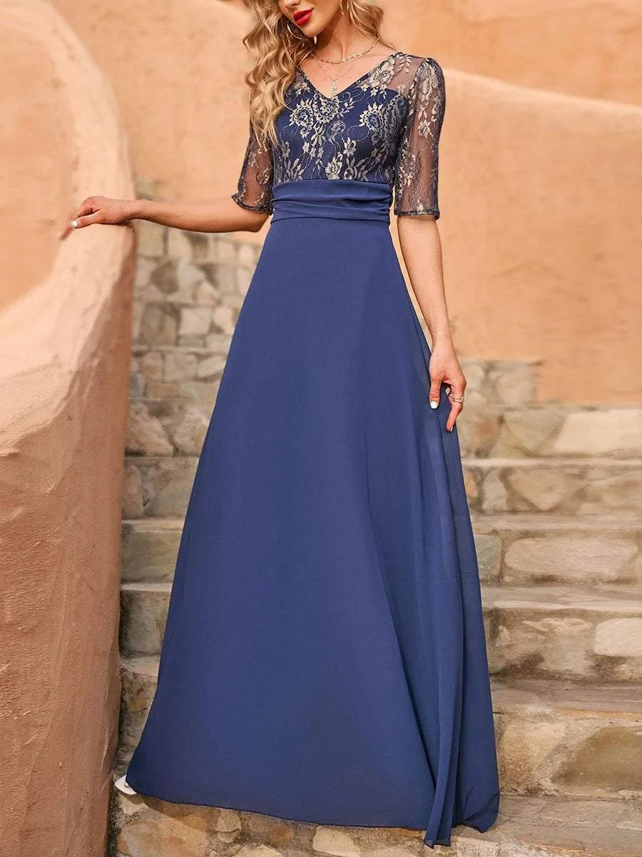 Elegant Solid High Waist Lace Dress