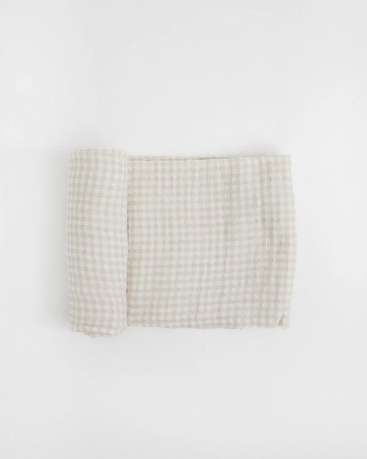 Cotton Muslin Swaddle Blanket - Tan Gingham