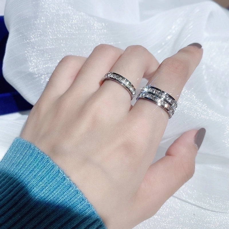 Shiny Round Titanium Steel Plating Inlay Artificial Diamond Rings